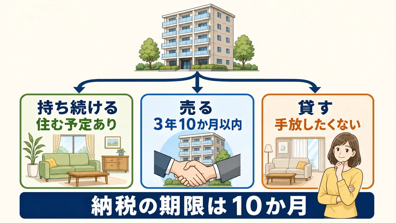 相続したマンションを保有・売却・賃貸の3つに分岐して比較したフロー図解