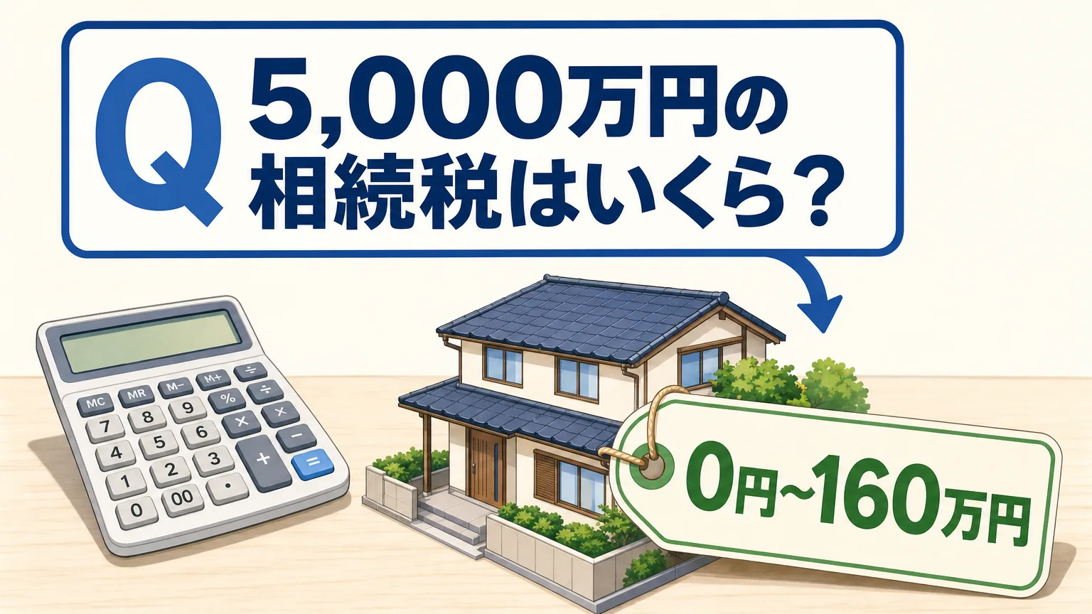 5,000万円の相続税はいくら？── 家族構成で0円〜160万円、早見表と計算機で3秒診断